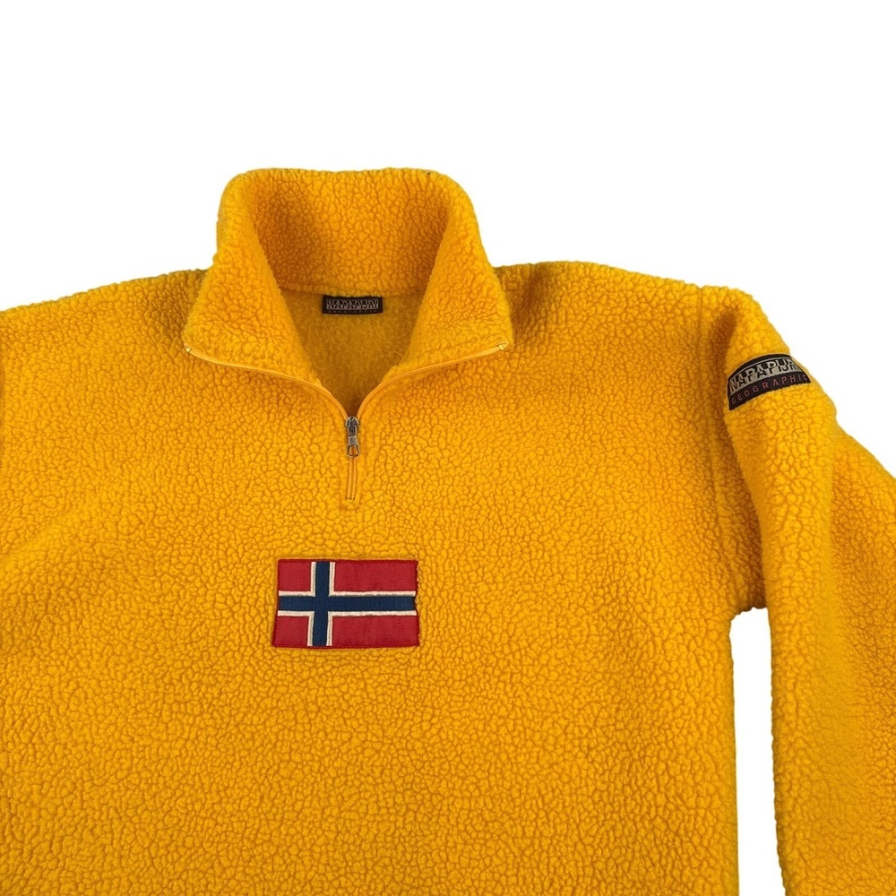 Vintage Napapijri Geographic Jacket Mens Small Sherpa Fleece Pullover 1/4 Zip - Picture 3 of 10